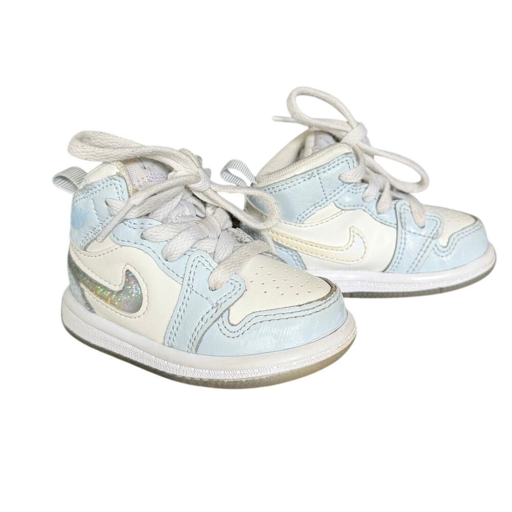 Nike Air Jordan 1 Mid SE Glitter Swoosh Blue Tint Ice Blue Toddler Size 4C